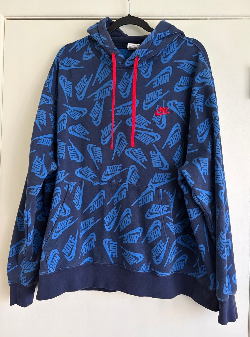 Nike Club Fleece AOP Pullover Hoodie Navy Blue All Over Print XXL